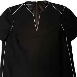 Lafayette 148 Ezra Dress Womens Small Black White Contrast Piping Short Sleeve‎